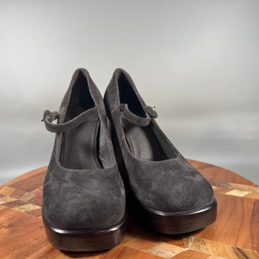 Jeffery Campbell Dark Gray Suede Platform Mary Jane Chunky Block Heel Pumps 6.5